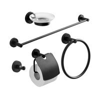 SET DE 5 ACCESSOIRES MURAUX DE SALLE DE BAIN NOIR MAT NECESSARY