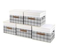 Vendos85 Set de 5 boîtes de rangement pliables - Gris & blanc
