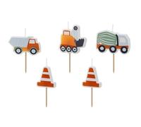 Set de 5 bougies décoratives pour gâteaux - Thème chantier de construction - Bétonnière, camion, grue - Décoration de gâteau - Décoration pour anniversaire d'enfant - Libetui