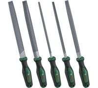 Set de 5 limes Bosch (ronde, demi-ronde, plate, triangulaire, carrée), Acier au carbure dur, Course moyenne 2, Poignée Softgrip