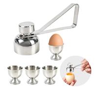 Set de 5 pièces, 4 coquetiers et 1 ouvre-œuf en acier inoxydable, stable et empilable, pour œufs mollets ou durs - Egg Cup Holder, Argenté