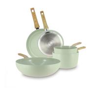 Set de 5 piÈces colorama celadon - poÊles/casseroles/wok - en aluminium - revÊtement antiadhÉsif en cÉramique