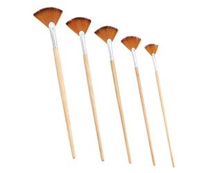 Set de 5 Pinceaux Éventail pour Garçon et Filles Peinture Polyvalente | Bois, Aluminium et Nylon, Absorption, Contrôle Facile, Présent Créatif pour Aquarelle et Gouache