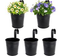 Set de 5 pots de fleurs suspendus, métal, style vintage, à suspendre, avec crochets, pour décoration, balcon, extérieur, mur intérieur, jardin, mur (Ø 10/8 cm, H 16,5 cm)