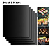 Set de 5 Tapis de Cuisson Tapis BBQ Barbecue Plaque Feuille de Cuisson Four 40x33cm pour Barbecue gaz Charbon électrique Étiquette