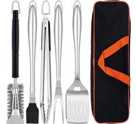 set de 6 accessoires pour barbecue en acier inoxydable avec sac de transport - pince à barbecue, spatule, fourchette à barbecue, brosse à barbecue - Set pour hommes - Cadeau de Noël pour les fans de b