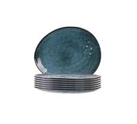 Set de 6 assiettes à dessert galet en céramique au grés du temps bleu (22x18cm) - GALET -