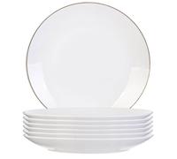 Set de 6 assiettes plates blanches en porcelaine avec liseré doré (Ø26,5 cm) - AURA