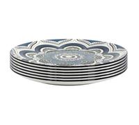 Set de 6 assiettes plates en porcelaine bleu mandala (Ø26cm) - MANDALA