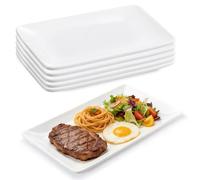 Set de 6 Assiettes Rectangulaire, 13.5 * 22.5cm Assiettes à dîner en Porcelaine, Plats de Service pour Fête, Plateau en Céramique pour Viande, Nourriture, Apéritif, Blanc