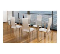 Set de 6 Chaises de Salle à Manger Blanches en Cuir Synthétique avec Pieds | Design ergonomique, entretien facile, capacité 110 kg par siège, style moderne, pieds en chrome