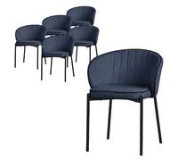 Set de 6 chaises de salle à manger bleu foncé assise en tissu et corps en métal