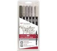 Tombow Feutres pinceau ABT Dual ABT-6P-6 double pointe à base d'eau Set 6 Gris