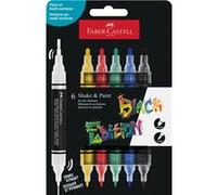 Faber-Castell 285507 Black Edition Shake & Paint Marqueurs Acryliques, Ensemble de 6 marqueurs couleurs de base, Double pointe 3mm & 1mm, Imperméables, Marqueurs acryliques multi-surfaces pour adultes