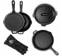 Set de 6 pièces Accessoires de Cuisson en Fonte Pré Assaisonné Pour Barbecue Camping Cuisine Extérieure PIT BOSS G