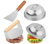 Set de 6 Pièces Smash Burger Press Kit,4 Cloches à Hamburger en Acier Inoxydable,1 Presse à Hamburger,1 Spatule Plancha,15x6,5 cm Cloche à Burger Cloche à Fondre,Smasher Hamburger pour Barbecue