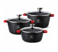 Set de 6 poêles 28/32/36 cm – Compatible induction – Revêtement antiadhésif marbré – 3 poêles avec couvercles en verre .Royal Swiss