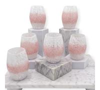 Set de 6 verres à eau 300 ml en verre de Murano artisanal - Gobelets bombés faits à la main avec texture granulée rose et blanche, pièces uniques fabriquées en Italie avec certificat