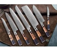 Set de 7 couteaux de cuisine en acier damassé VG10 67 couches – Extrêmement tranchants, manches colorés uniques