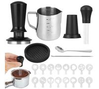 Set de 7 pièces de tamper à café, accessoires espresso de 5 cm, avec tamper à ressort calibré, pichet à lait, stylo à latte art, pochoirs et tapis de tassage pour machine barista