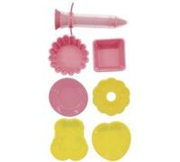 Fackelmann 44896 Set de 7 ustensiles de pâtisserie avec stylo de décoration, mini moules, kit enfant, moule fantaisie, seringue pâtisserie, Silicone, Thermoplastique, Rose, Jaune, De 5,3 cm à 12 cm