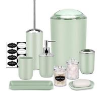 set de 8 accessoires de salle de bain verts - poubelle, distributeur de savon, porte-savon, porte-brosse à dents, porte-brosse de toilette, porte-coton - set d'accessoires de salle de bain par IMAVO S