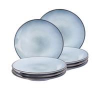 Set de 8 Assiettes Plates en Grès Artisanal Finition GlacéeBleu Clair