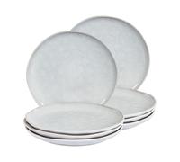 Set de 8 Assiettes Plates en Grès Artisanal pour 8 Personnes Finition Émail Gris