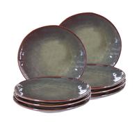 Set de 8 Assiettes Plates en Grès Artisanal pour 8 Personnes Finition Émail Vert