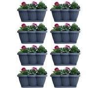 set de 8 bacs à fleurs de 40 cm Bac à plantes de balcon Anthracite au design ondulé, y compris soucoupes d'arrosage assorties