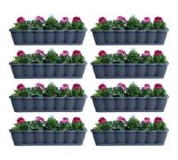 set de 8 bacs à fleurs de 80 cm Bac à plantes de balcon Anthracite au design ondulé, y compris soucoupes d'arrosage assorties