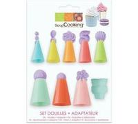 Set de 8 douilles pâtissières en plastique + adaptateur Multicolore G
