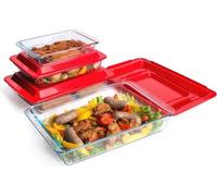 Set de 8 moules à pâtisserie rectangulaires en verre avec couvercle - Moules à soufflé de différentes tailles