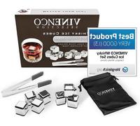 Set de 8 pierres à whisky en acier inoxydable + sac de rangement & pince à glace | Pierres réfrigérantes réutilisables pour boissons froides et cocktails