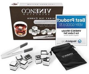 Set de 8 pierres à whisky en acier inoxydable + sac de rangement & pince à glace | Pierres réfrigérantes réutilisables pour boissons froides et cocktails