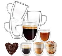 Set de 8 Tasse Double Paroi Tasse à Café en Verre, Tasses à Expresso | 4x350ml Tasse Café Double Paroi Transparent, et 4x80ml Tasse à Double Paroi, Résistant à la Chaleur, pour Latte (350ml+80ml)