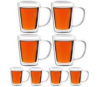 Set de 8 verres à thé à double paroi avec anse Tasses en verre borosilicate