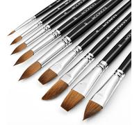 set de 9 pinceaux aquarelle professionnels en poils de sablé - Point Rond Langue de chat Ovale Lave Plat Filbert - Aquarelle Gouache Encre Peinture