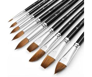 set de 9 pinceaux aquarelle professionnels en poils de sablé - Point Rond Langue de chat Ovale Lave Plat Filbert - Aquarelle Gouache Encre Peinture