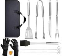 set de 9 ustensiles de barbecue premium en acier inoxydable avec gants BBQ résistants à la chaleur jusqu'à 800°C Sac de transport inclus Idéal pour les passionnés de barbecue