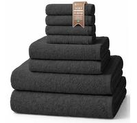 Set de Bain NatureMark, 8 pièces en 100% Coton - 4 pour invités, 2 pour Le Visage et 2 Grands formats pour Bain/Douche, Noir - 30x50, 50x100, 70x140 cm