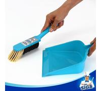 Set de balayage avec pelle à fermeture automatique - set de 2 pièces en bleu et gris