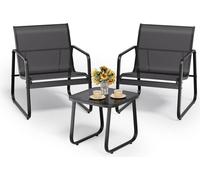 set de balcon 3 pièces Textilène verre 2 fauteuils jardin terrasse