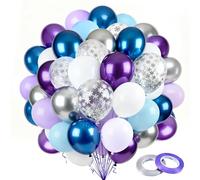 Set de Ballons Bleu Violet,60 Pièces Anniversaire Bleu Violet argent métallique Confettis hélium Ballons Livré avec 2 rubans Pour Mariage, Anniversaire, Fête, Baby Shower,Diplôme (Violet)