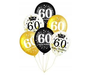Set de ballons pour le 60e anniversaire, noir et or, 30 cm, 6 pièces