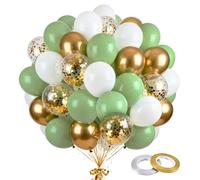 Set de Ballons Vert Sauge,60 Pièces Anniversaire Vert Or doré métallique Confettis hélium Ballons avec 2 Rubans de Couleur assortis Pour Anniversaire, Mariage,Fête,Baby Shower Pour Mariage (Vert)