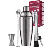 Set de bar en acier inoxydable, 5 pièces : shaker à cocktail de 750 ml avec bec verseur, accessoires de bar, pilon et doseur, idéal pour les amateurs de cocktails, cadeau pour homme