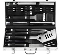 Set de barbecue 21 pièces pour hommes et femmes - Ustensiles de barbecue en acier inoxydable avec tapis de barbecue - Accessoires de barbecue d'extérieur avec mallette de transport pour le camping et