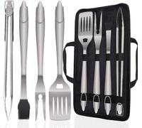 Set de barbecue 5 pièces en acier inoxydable - Qualité supérieure - Set de barbecue portable - Cadeau pour hommes et femmes - Accessoires de barbecue