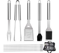 Set de barbecue professionnel, 10 pièces, ustensiles de barbecue en acier inoxydable, dans un sac de transport, pour le camping et le jardin, 6 pièces (35 x 3,5 cm)